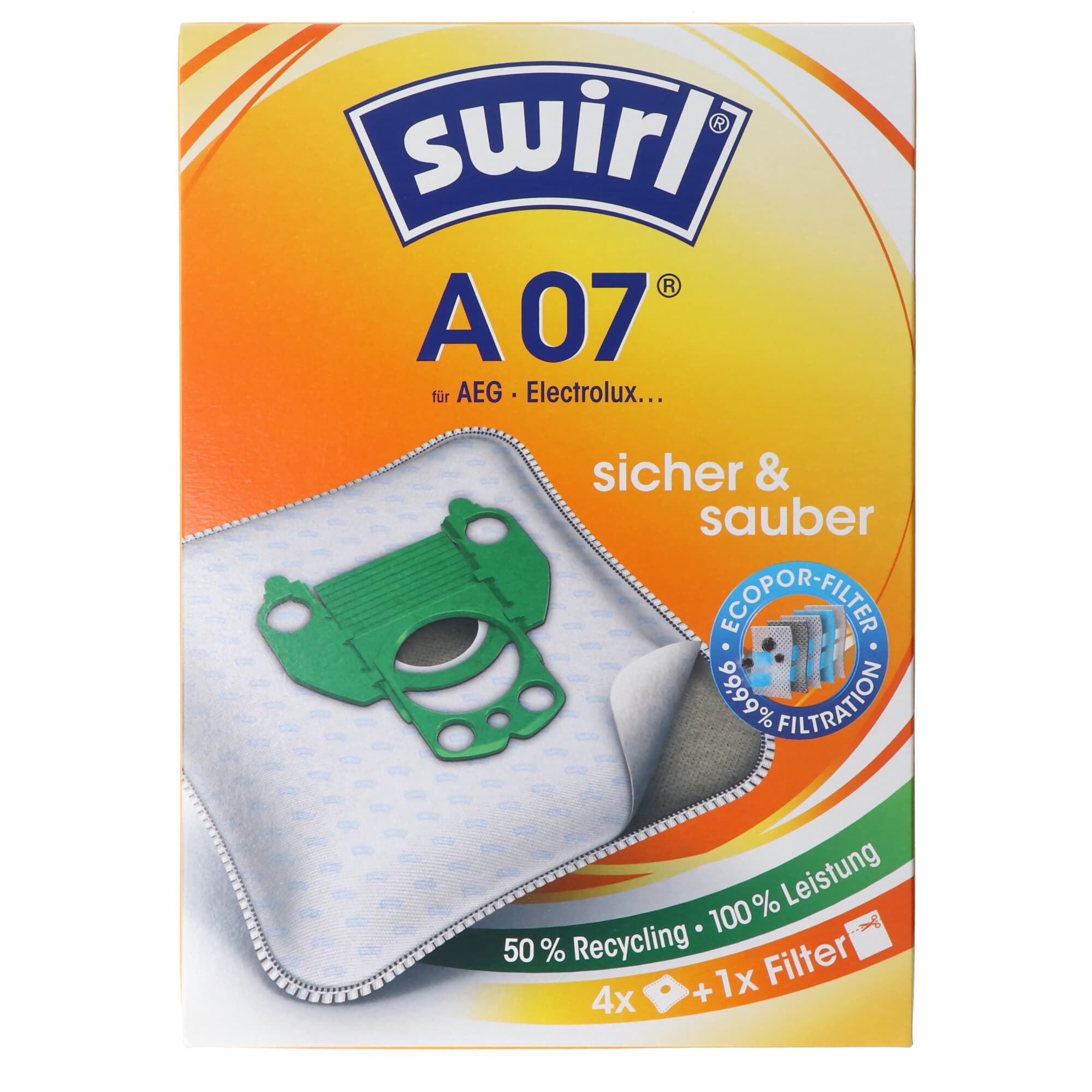Sac aspirateur Swirl A07 MicroPor Plus pour aspirateurs AEG, Electrolux, Progress et Volta